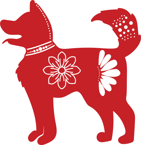 Red and white dog graphic