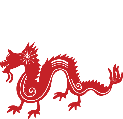 Red and white dragon graphic