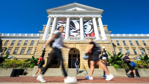 Students walk in front of Bascom Hall.