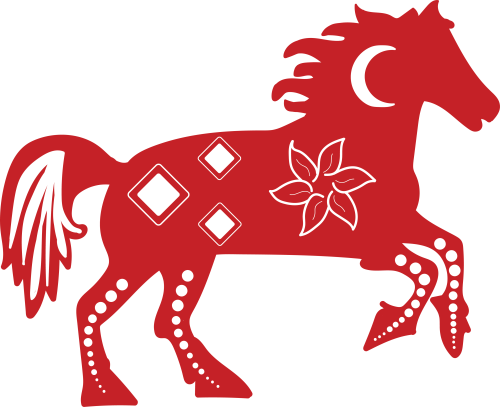 Red and white horse graphic