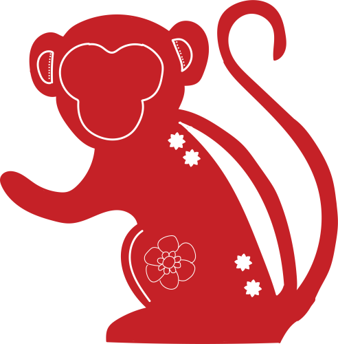Red and white monkey graphic