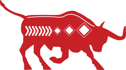 Red and white ox or buffalo graphic
