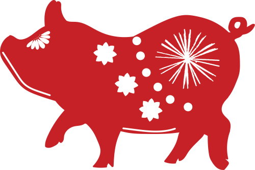 Red and white pig graphic