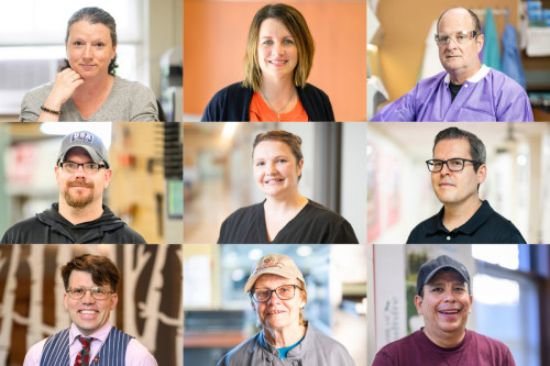 Composite of nine photos of university staff members honored with this year's awards.