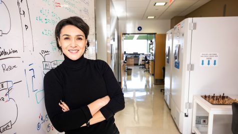 Betül Kaçar, associate professor of bacteriology, is pictured in her research lab in the Microbial Sciences Building.