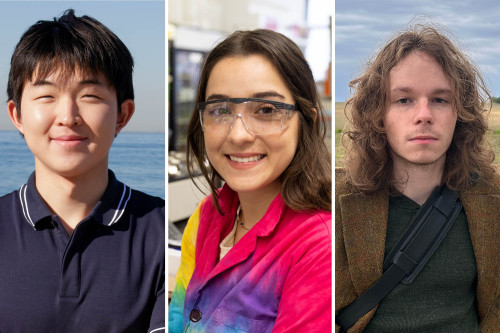 Composite image with headshot photos of Scott Chang, Katarina Aranguiz and Axell Boomer