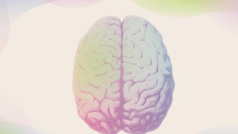 Illustration of a brain on a wavy, colorful background