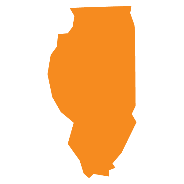 An orange silhouette of the state of Illinois.