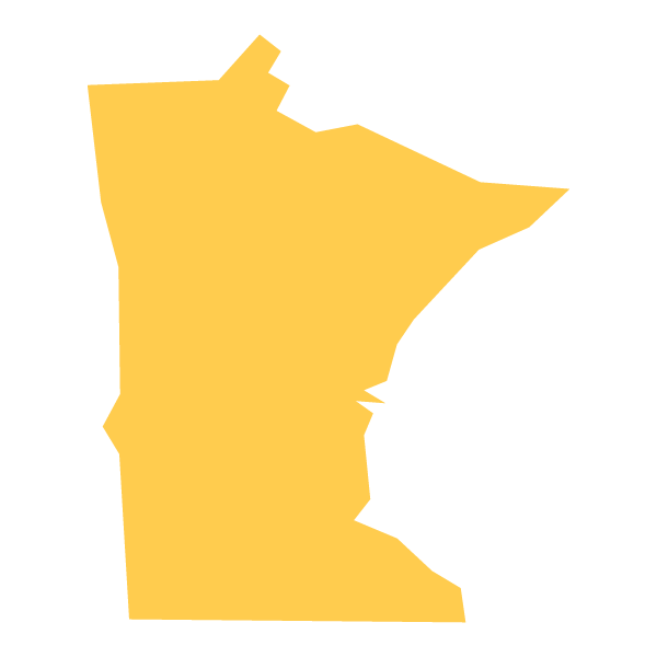 A yellow silhouette of the state of Minnesota.