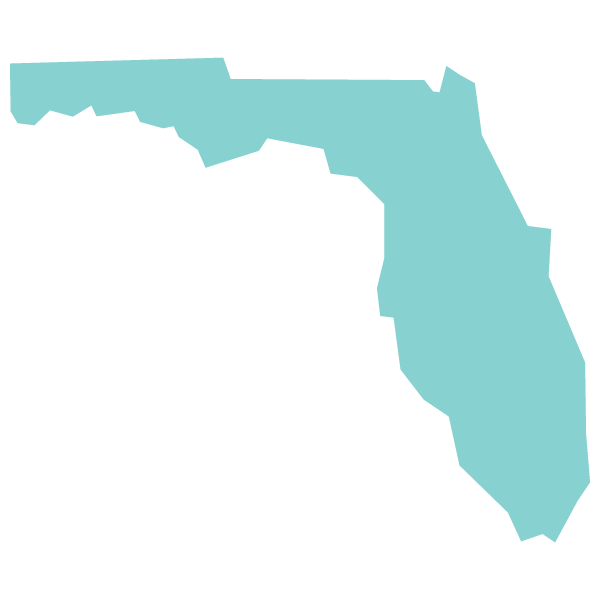 A teal silhouette of the state of Florida.