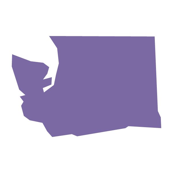 A purple silhouette of the state of Washington.