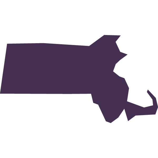 A dark purple silhouette of the state of Massachusetts.