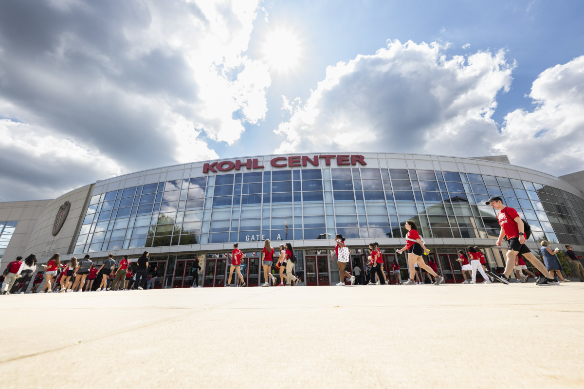 External photo of the Kohl Center on a sunny day.