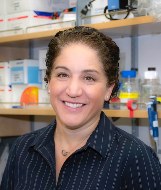 Headshot of Melissa Harrison, with medical research equipment in the background.