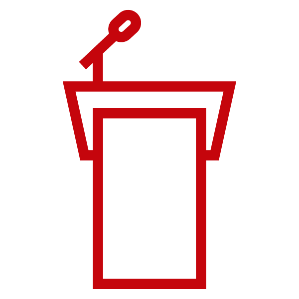Red icon of a lecturn