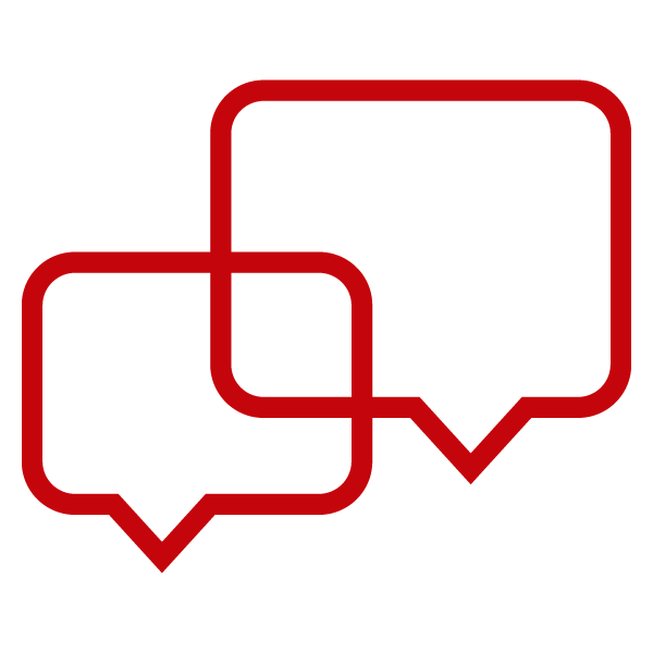 Red icon of speech bubbles