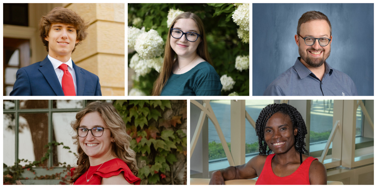 Compilation of five headshot photos with three on the top row and two on bottom.