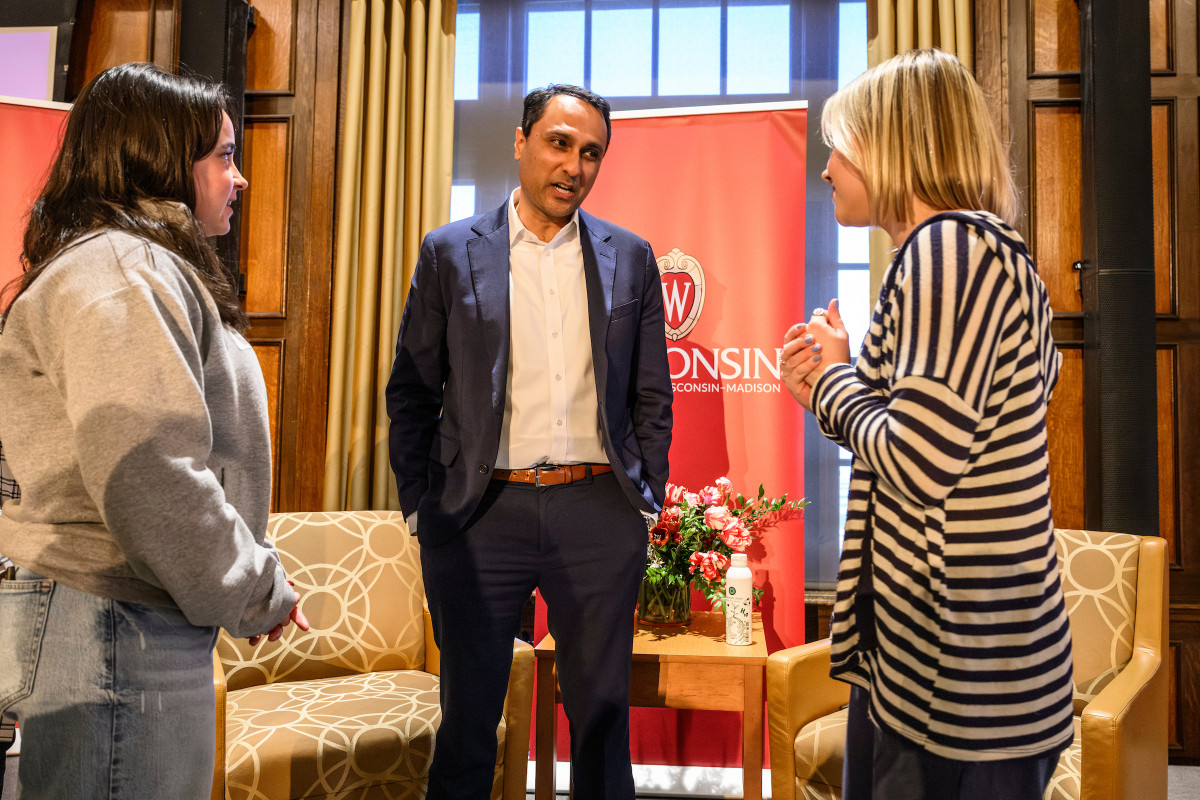 Garcia-Dove and Grabowsk stand while talking to Patel.