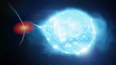 Illustration of a glowing blue and white orb streaming from a black hole.