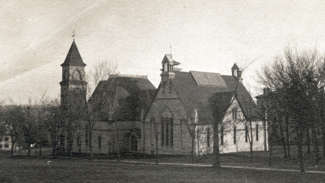 A black and white picture of UW-Madison's Music Hall from 1890.