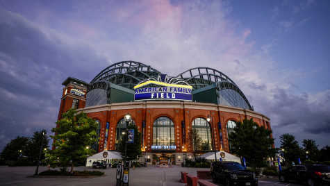 Milwaukee Brewers stadium, American Family Field at dusk